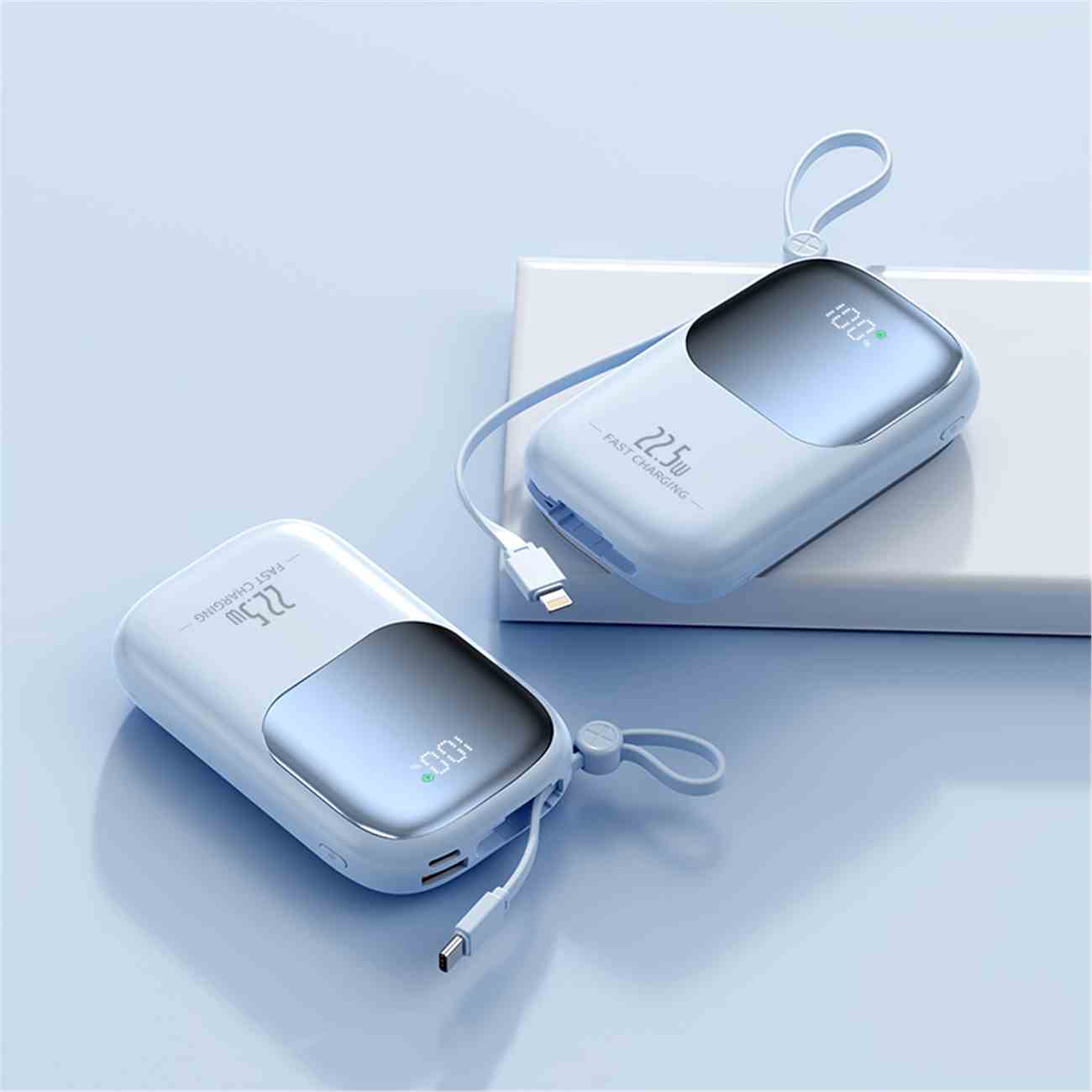 跨境移动电源厂家自带线数显现成3C证书